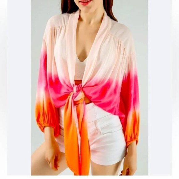 New Young Fabulous & Broke Carmen Ombre Tie Open Front Top NWT Medium - Picture 3 of 15